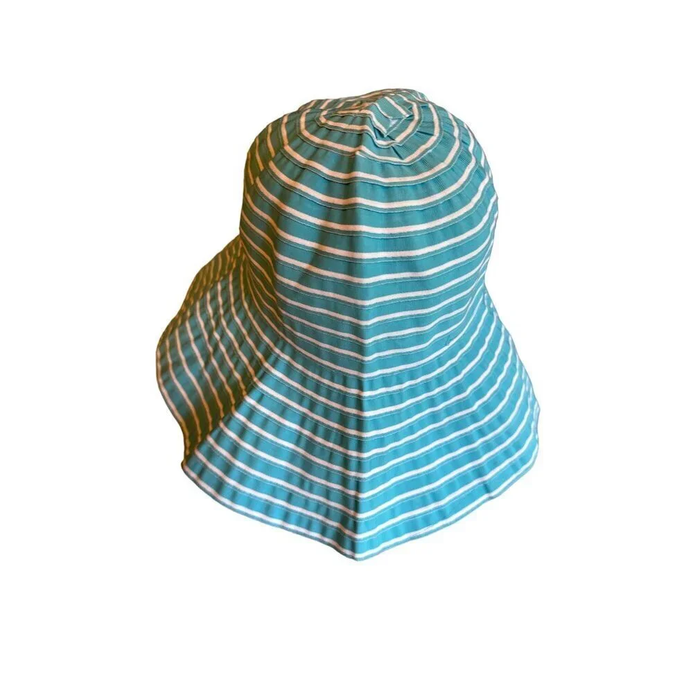 Turquoise & White Striped Polyester Sun Hat‎ By CVS Pharmacy One Size Fits Most